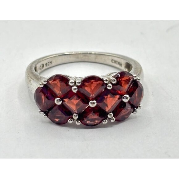 Jewelry - Sterling Silver 925 Ring Size 9 With Red Stones